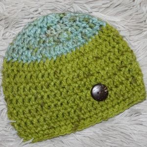 Aqua and Lime 0-3 Month Crochet hat